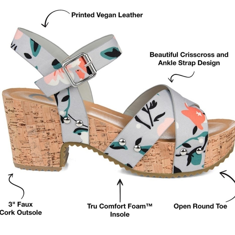 Journee Collection Floral Sandals in Light Blue and Pink - Picture 4 of 4